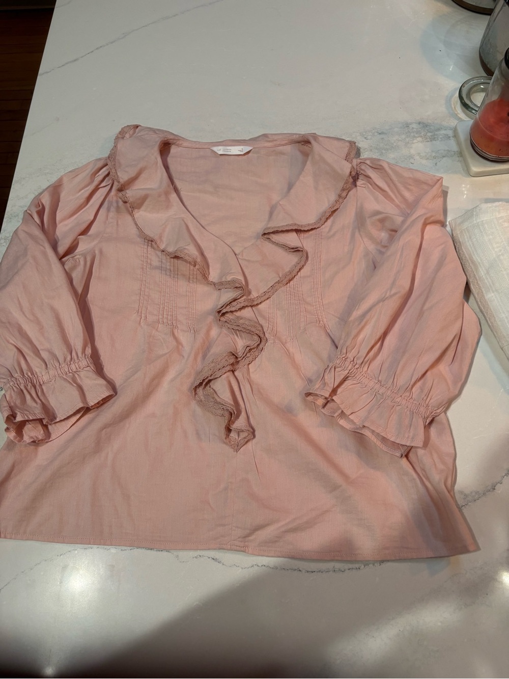 LC Lauren Conrad Blush Pink Ruffle V-Neck Blouse